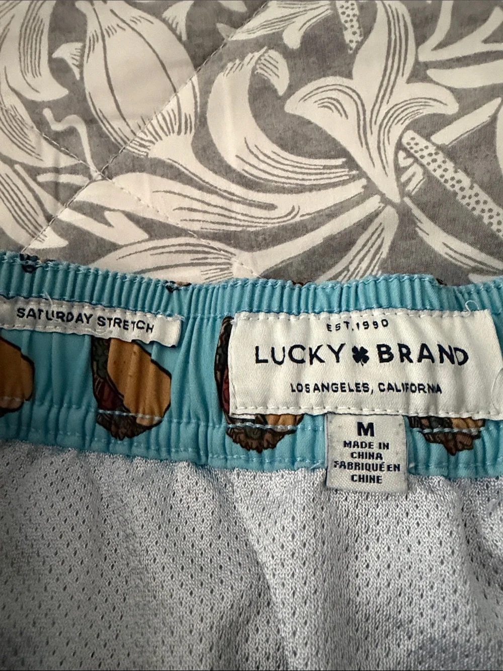 Lucky Brand Aqua Swim Trunks with Brown Taco Print